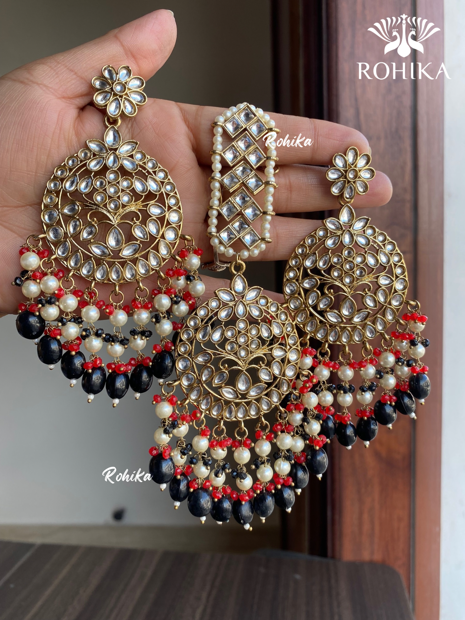 Sapna earrings and maangtikka combo - Black