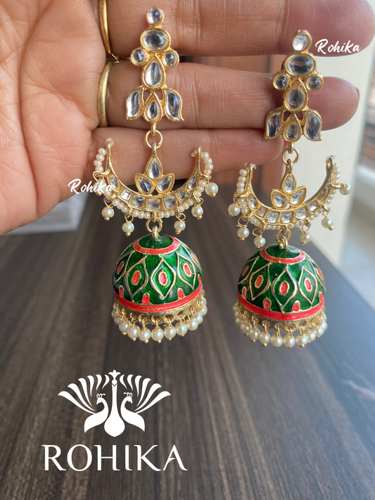 Rohani jhumka earnings-Rama green 