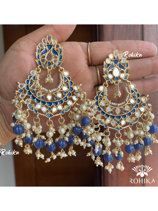 Veena mirror earrings- Blue