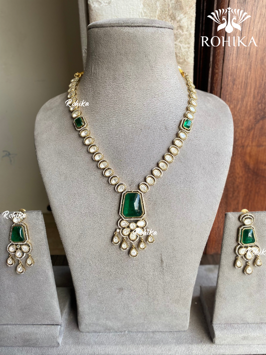 Shruti moisinite necklace set - Dark Green