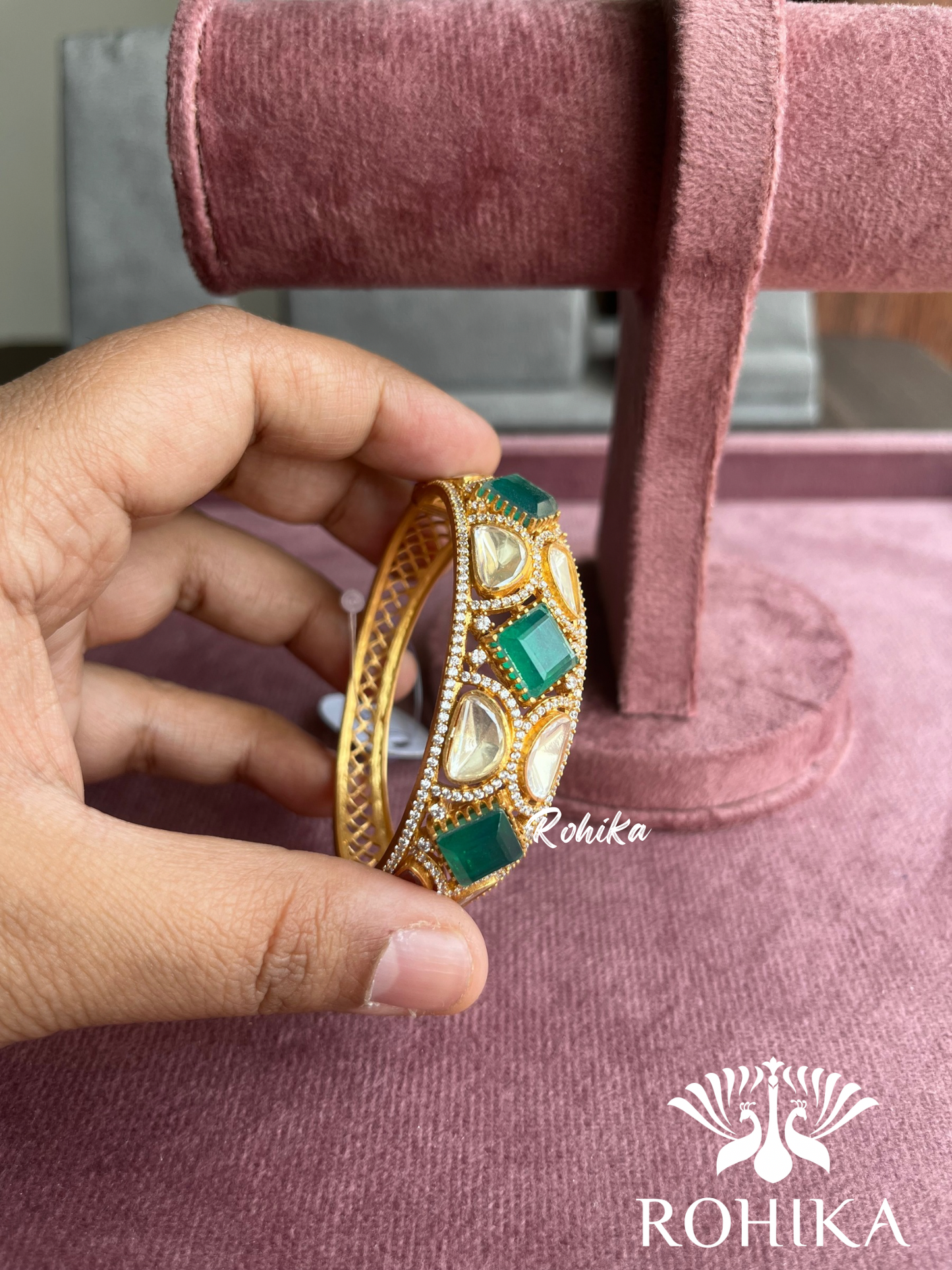 Snavya moisinite kundan bangle/kada -  Green