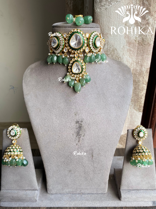 Mrig bikaneri kundan choker set - Mint green