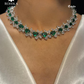 Emma american diamond necklace set -Sliver-Green