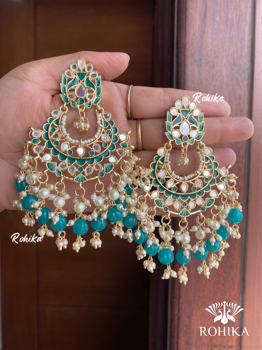 Veena mirror earrings - Dark green