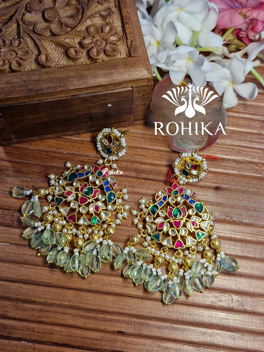 Parini pachhi kundan jhumka (PKJ003) - Pink & green