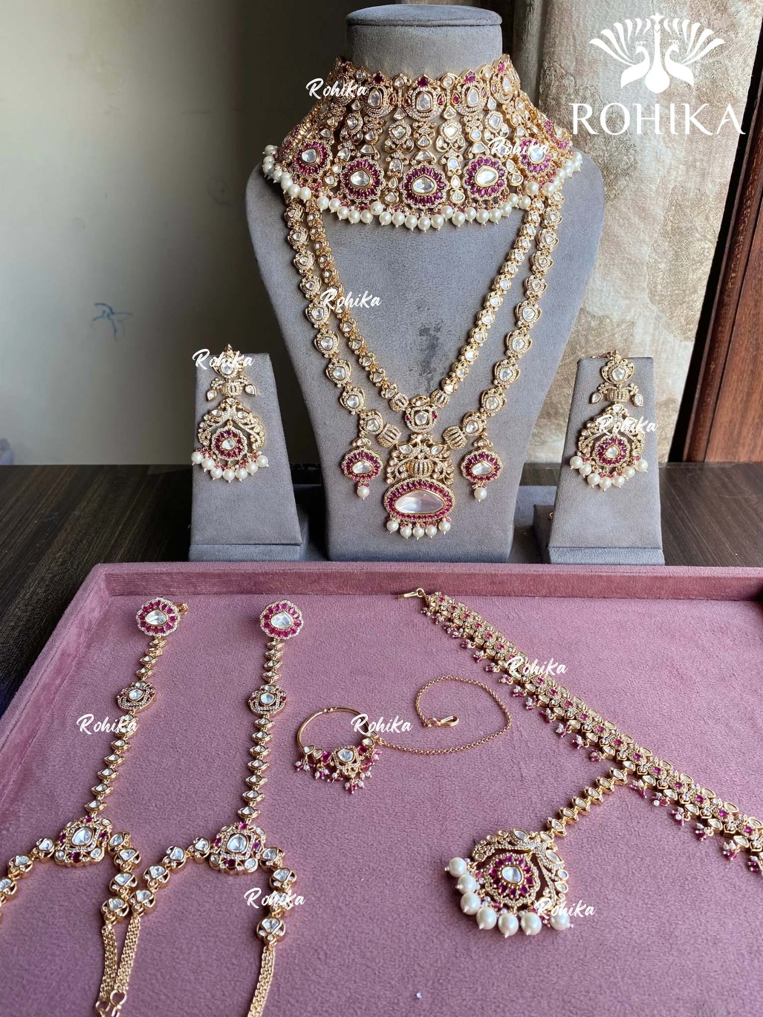 Rajsi moisanite bridal combo set - Pink and golden