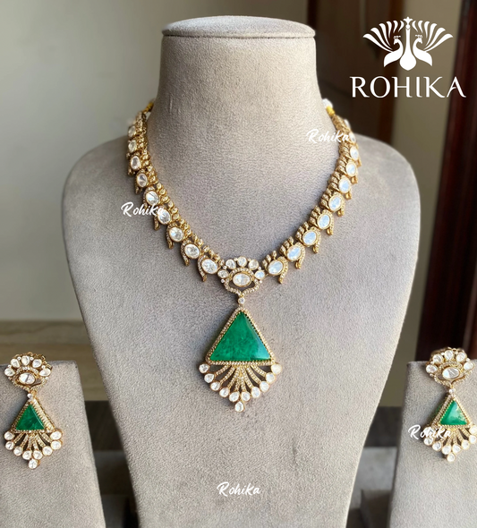 Ridhima polki kundan necklace set - Dark green