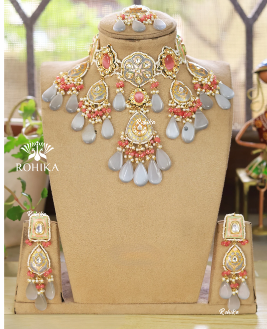 Unnati meenakari kundan choker set - Grey