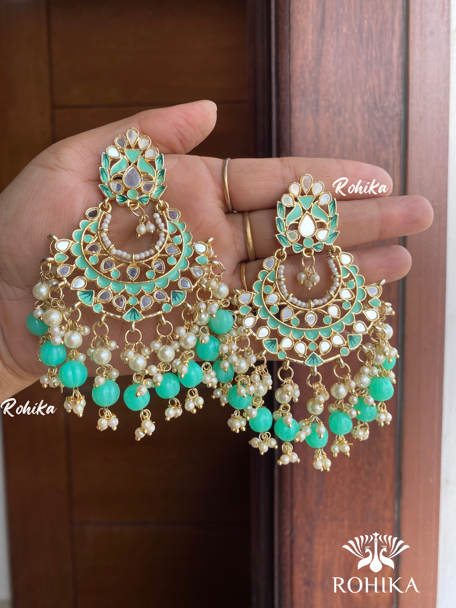 Veena mirror earrings - C green