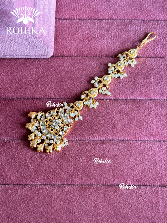 Heritage Pacchi Kundan Maangtikka (HTKA-005) - Golden