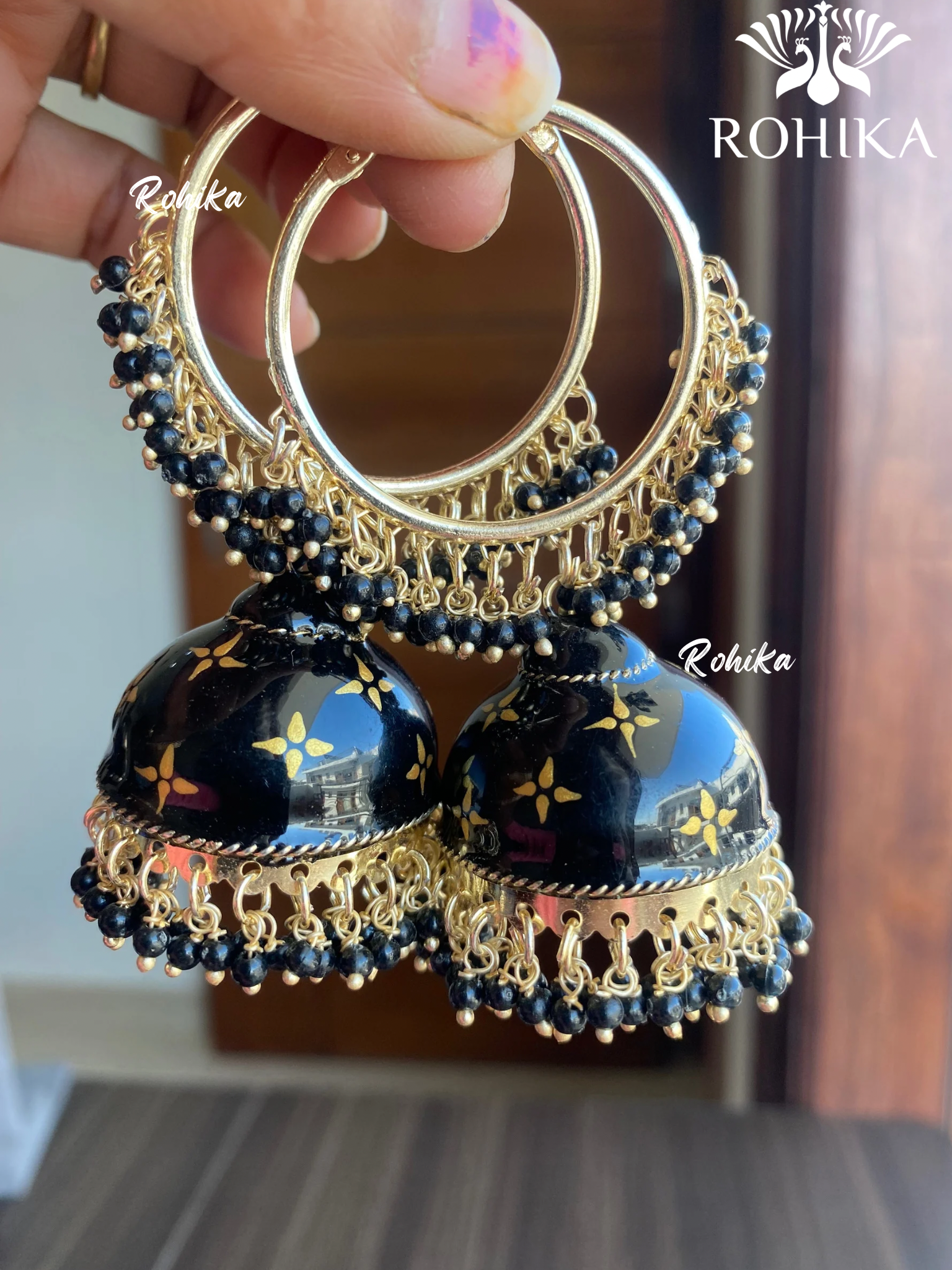 (Charu jhumka bali earrings  -Black