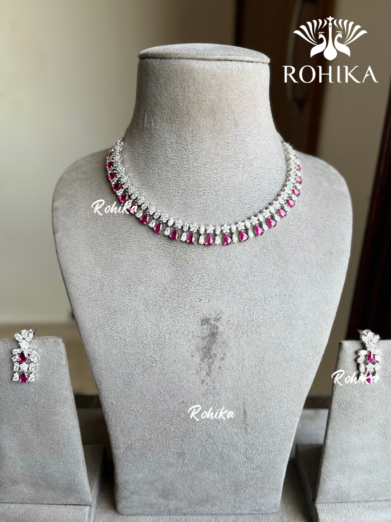 Shanaya American diamond necklace set - Pink