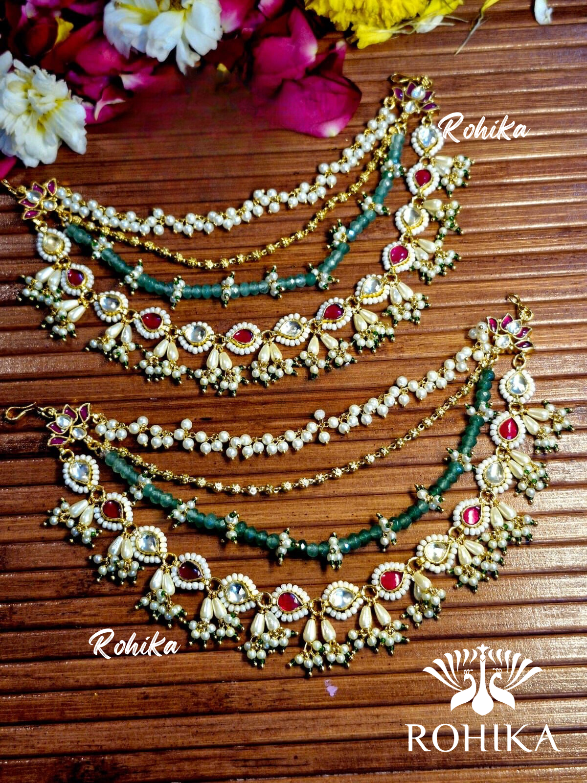 Pachhi kundan earchains - Multi colour