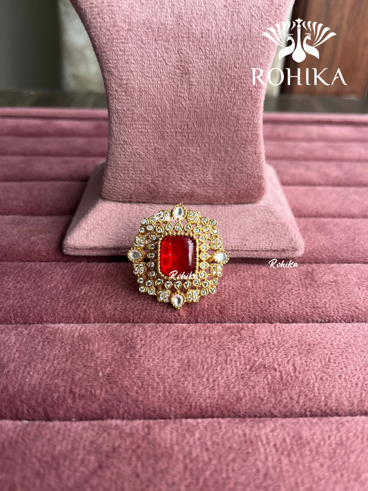 Angana polki kundan ring (SG-129) - Red