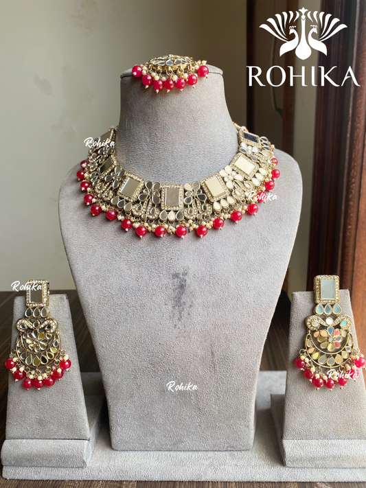 Samridhi mirror necklace set - Red