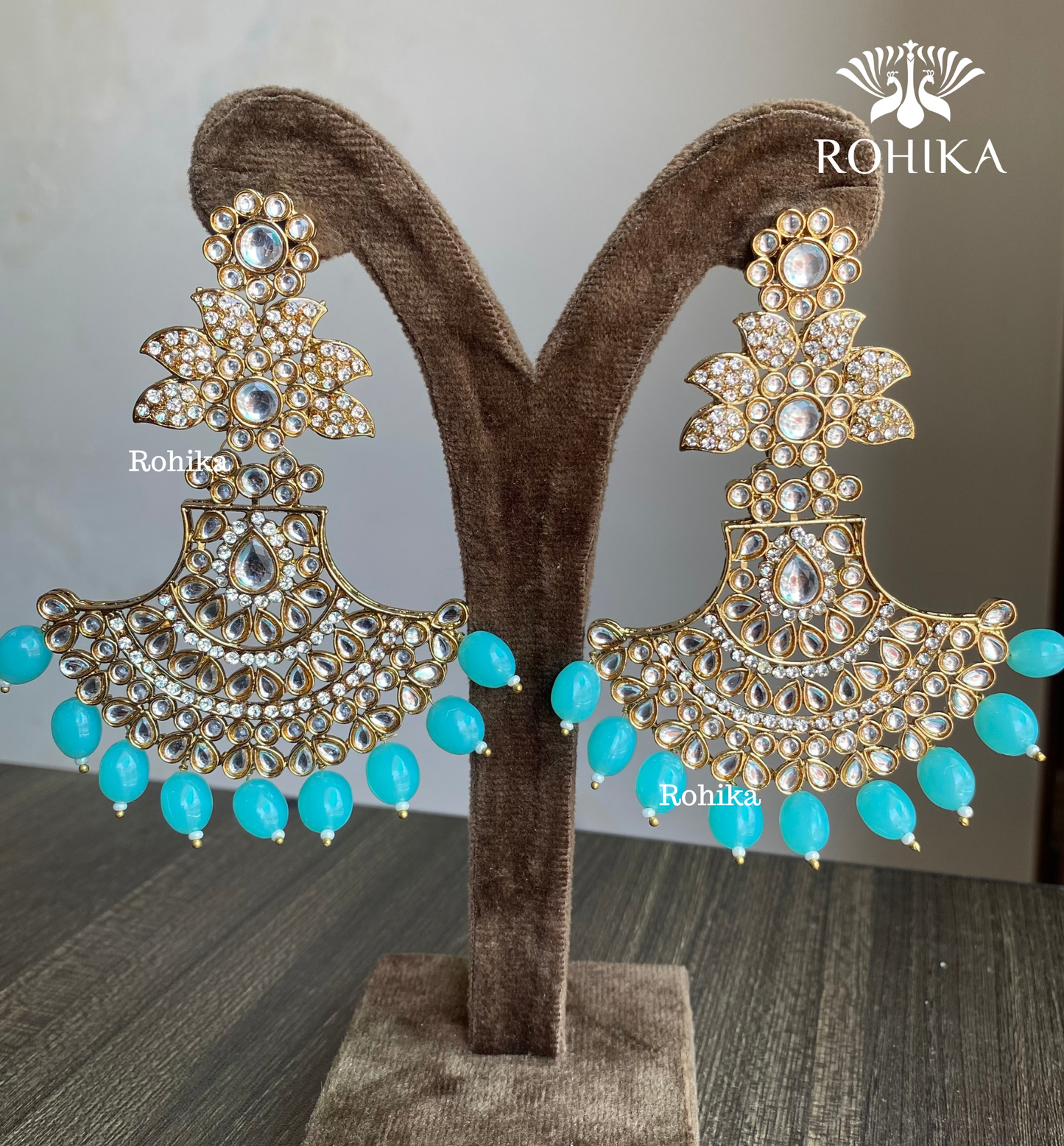 Sparkle chandbali earrings - Sky Blue