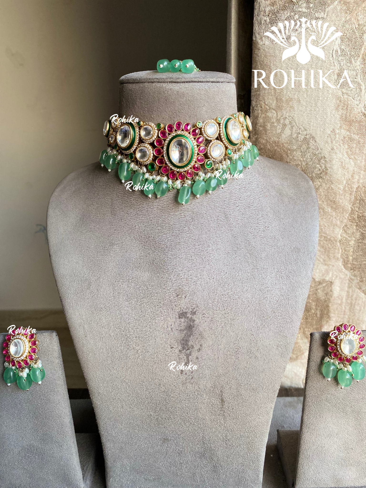 Pragya polki kundan choker set - Mint Green