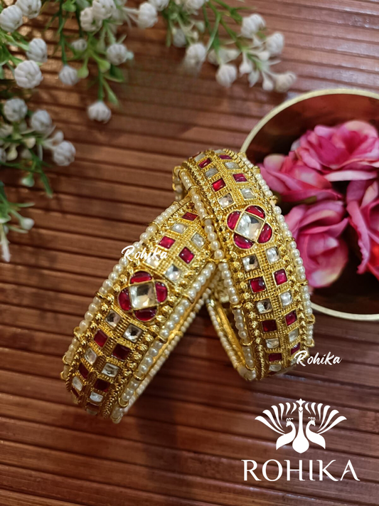 Pachhi kundan bangles - Red and white  (Pkb002-R)