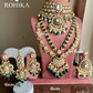 Maitri bikaneri kundan necklace combo set - Dark green
