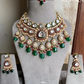 Aarushi bikaneri kundan bridal necklace set - Dark green & pink