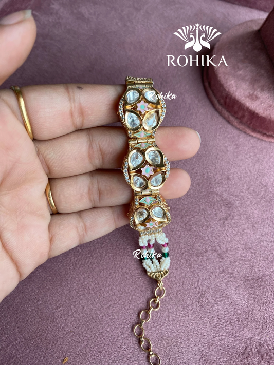 Anhita polki kundan meenakari bracelet/kada - Pink/Mint green