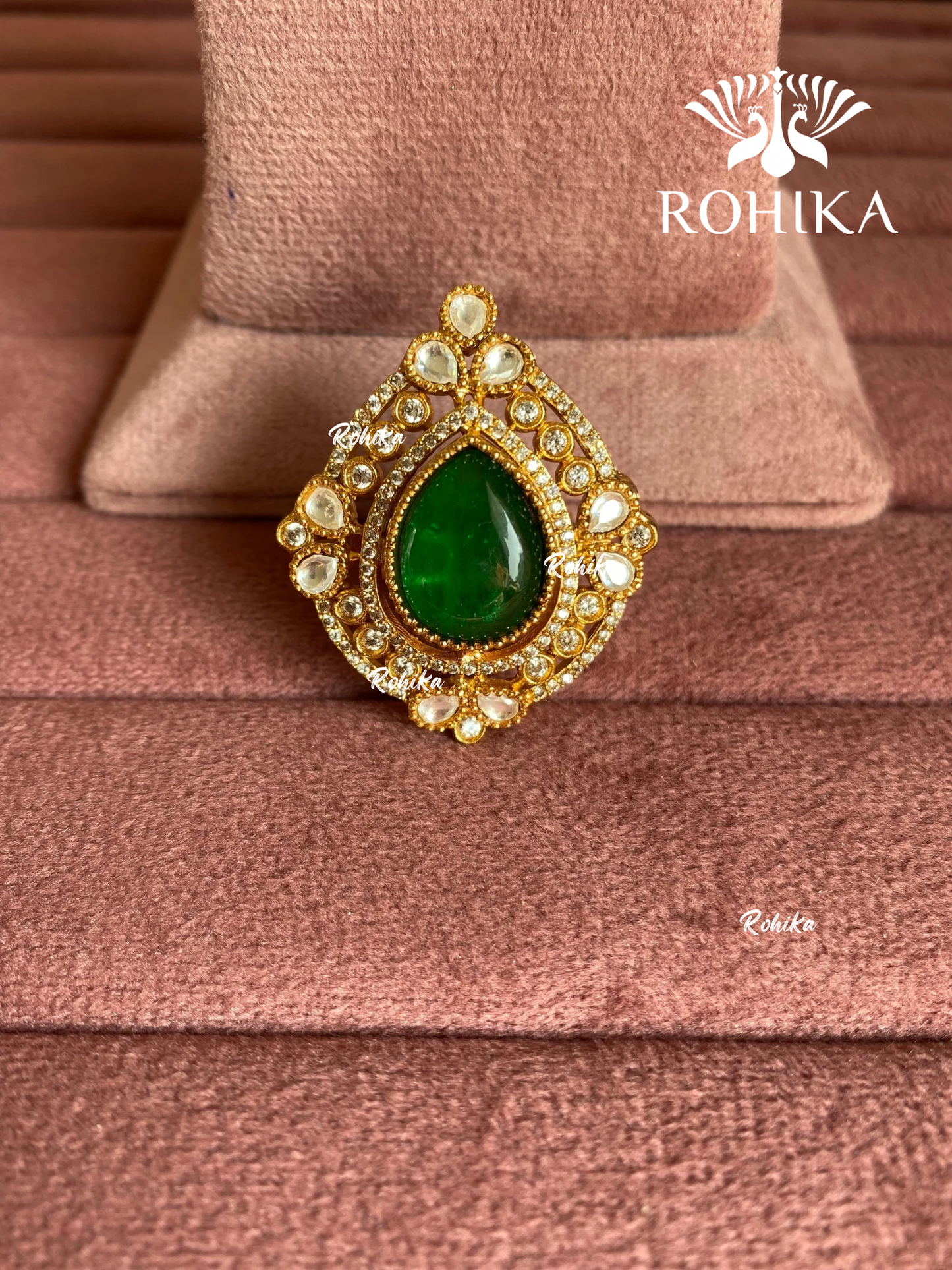 Angana polki kundan ring (SG-127) - Dark green