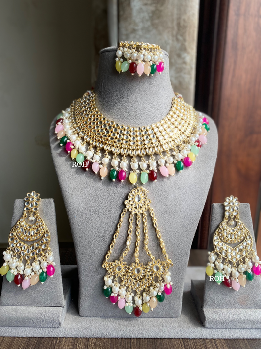 Kali dabi Kundan semi-bridal necklace set - Multi colour