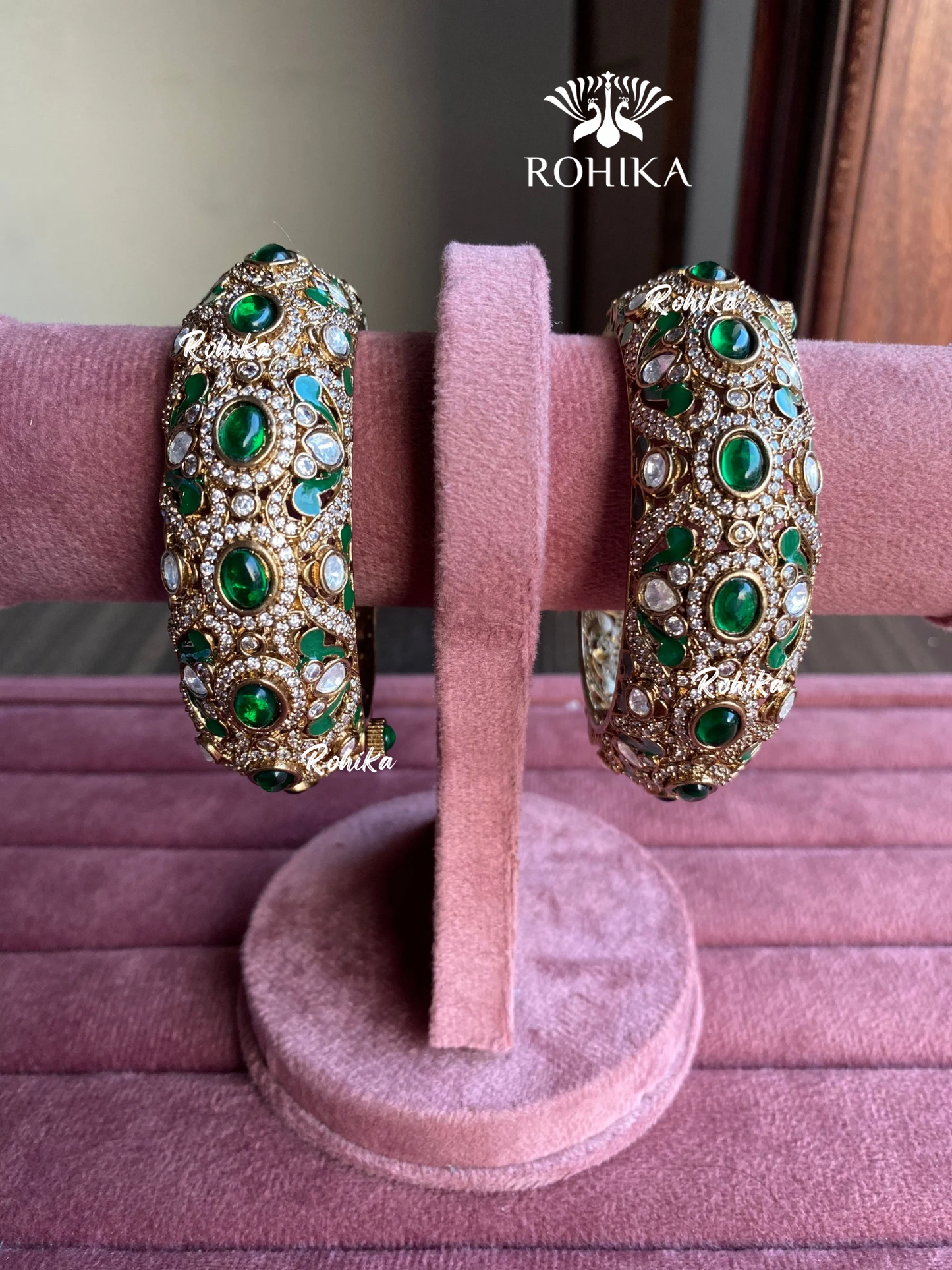 Shree moisinite kundan kada/bangles - Green