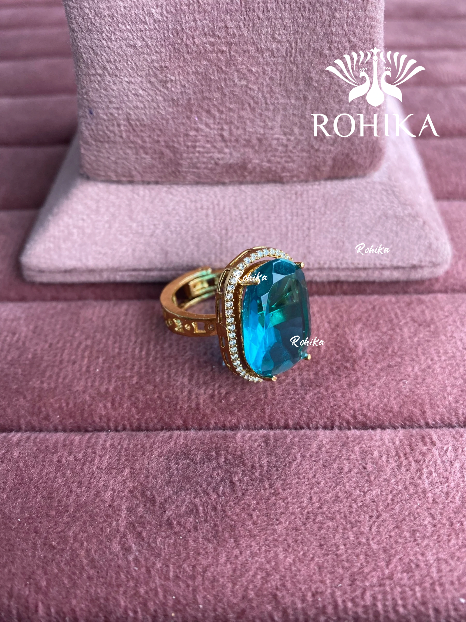 Angana polki kundan ring (SG-093) - Blue