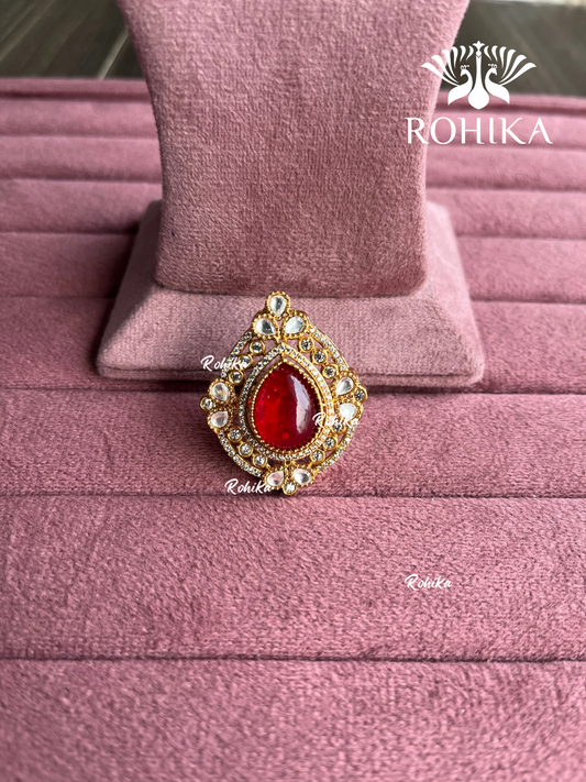 Angana polki kundan ring (SG-127) - Red