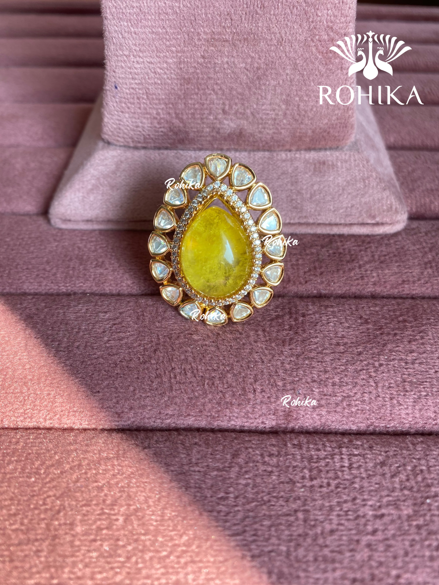 Angana polki kundan ring (SG-081) - Yellow