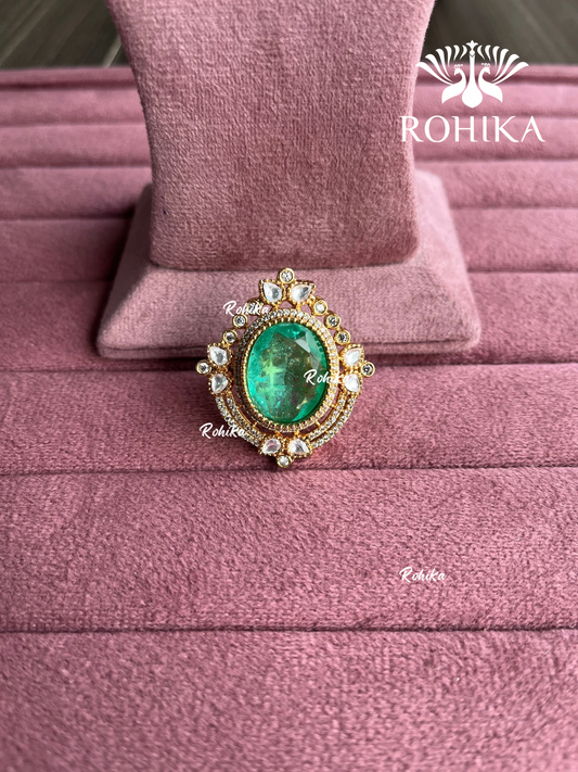 Angana polki kundan ring (SG-105) - Mint green