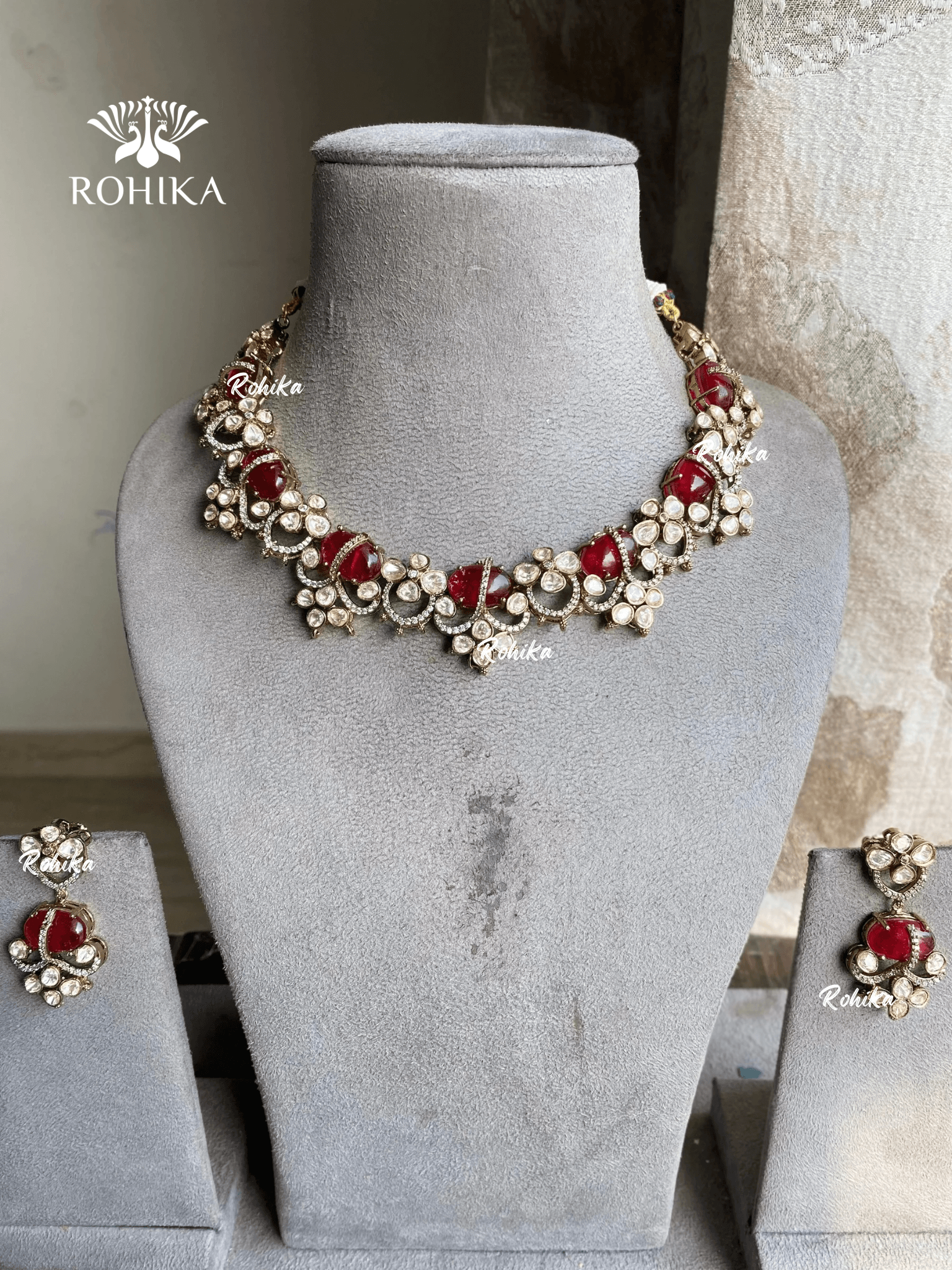 Maansi moisanite necklace set - Red