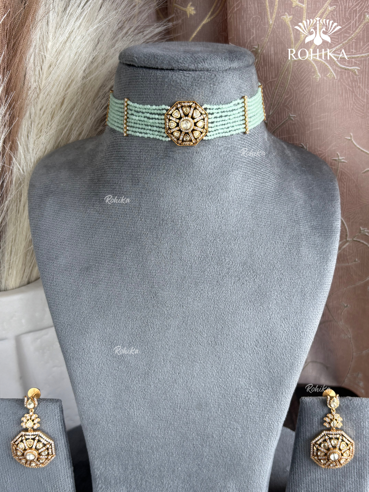 Inika Moisanite Choker Set - Mint Green
