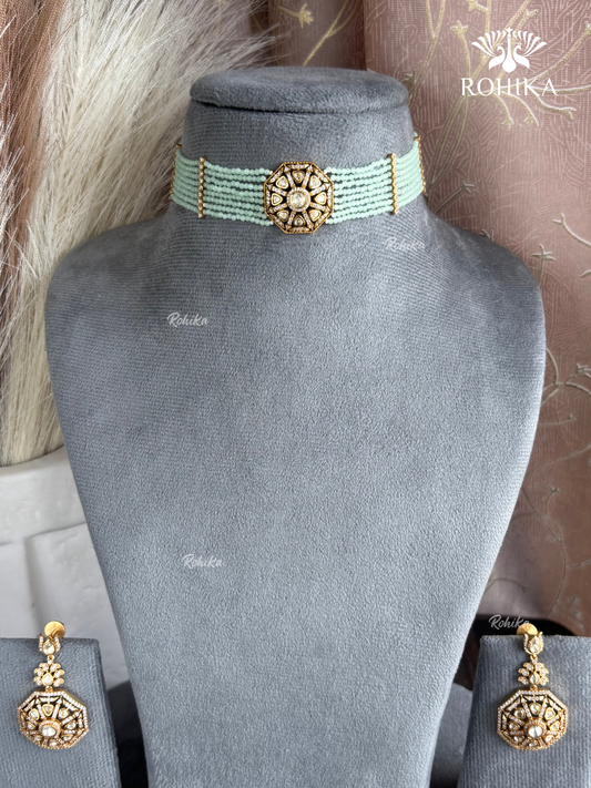 Inika Moisanite Choker Set - Mint Green