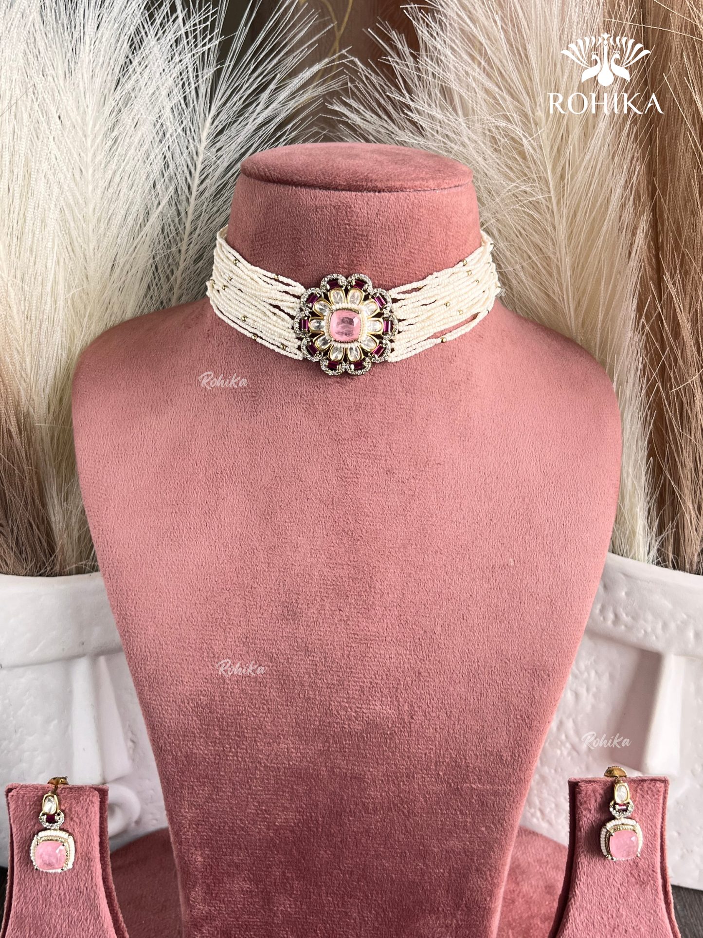 Akshita Moisanite Choker Set - Pink