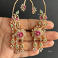 Aashvika American Diamond Earcuff Earrings - Mint Green And Pink