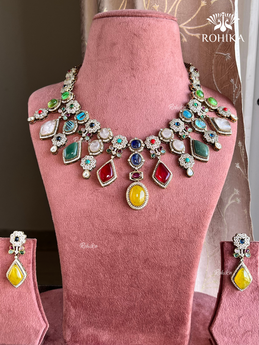 Saabya inspired fusion necklace set (SS033) - Multi colour