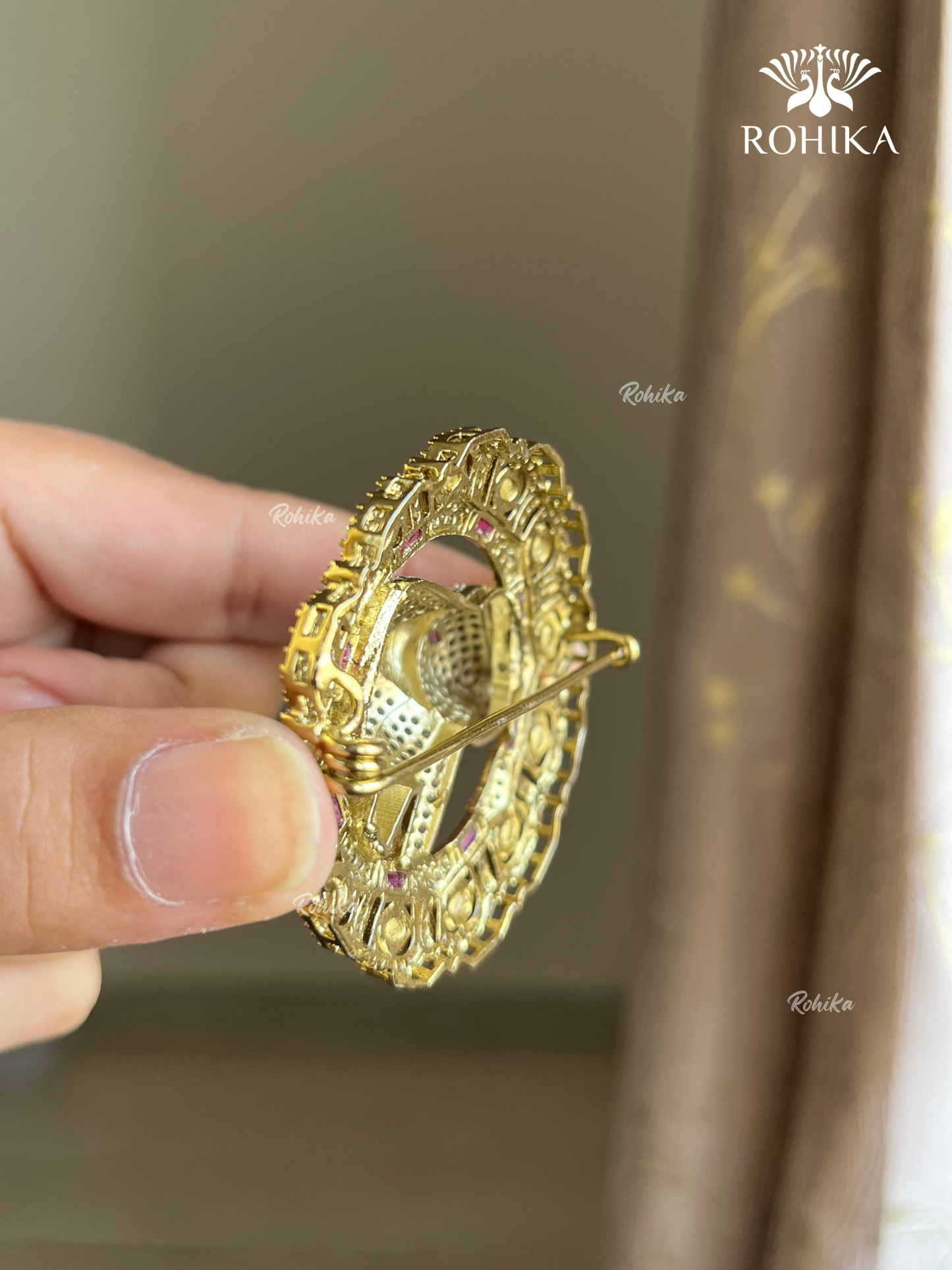 Polki Kundan Brooch (BR-020) - Ruby Red