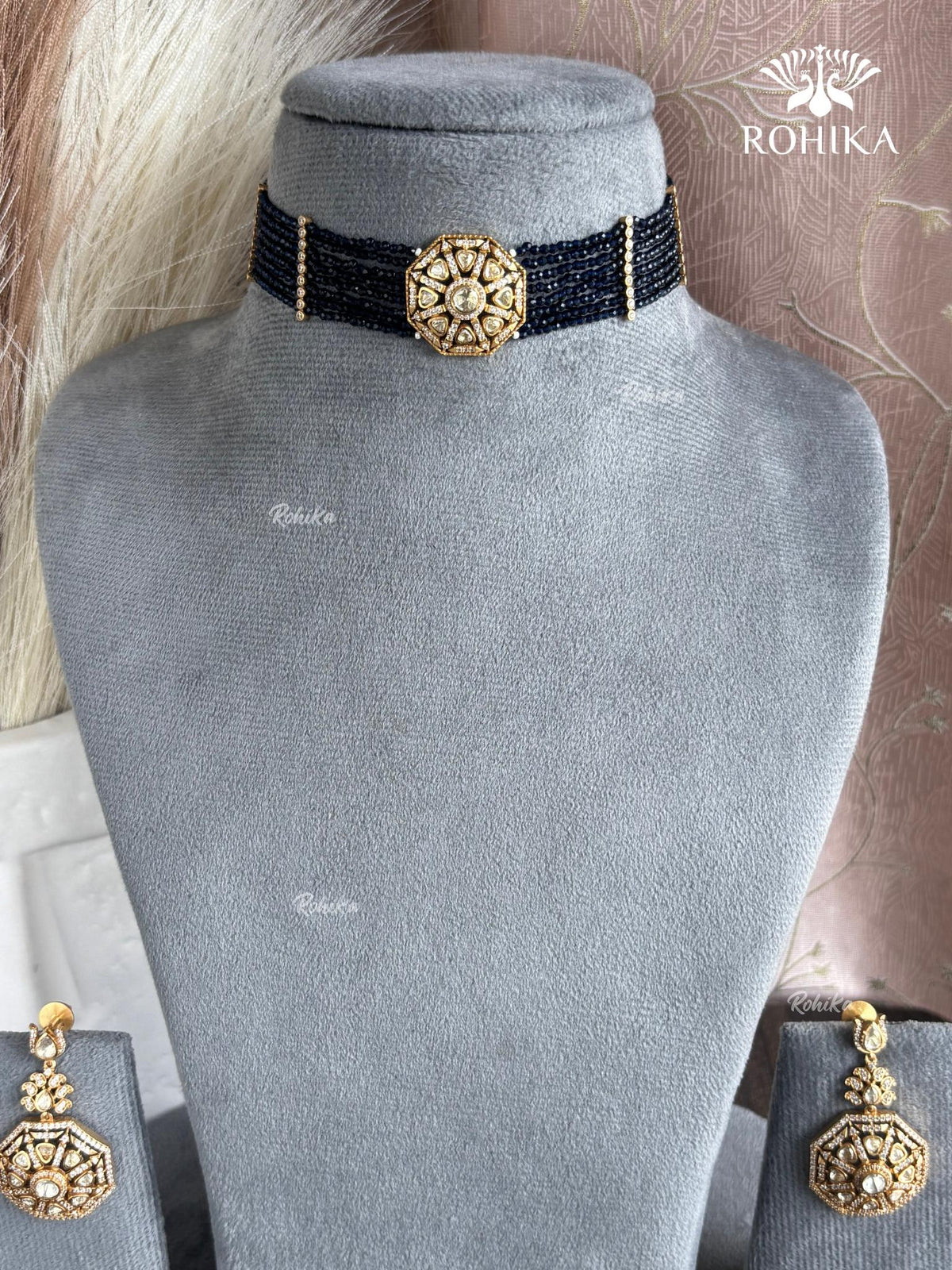 Inika Moisanite Choker Set - Navy Blue