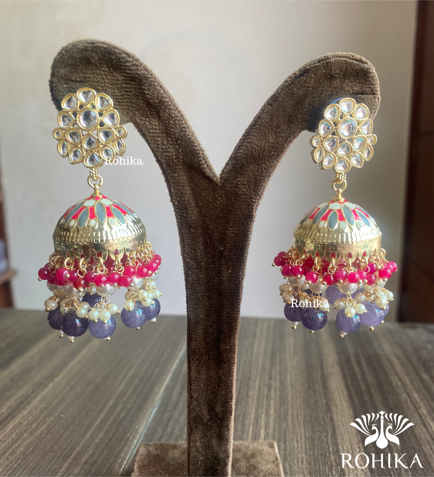 Rashmika jhumka earrings - Red and Grey