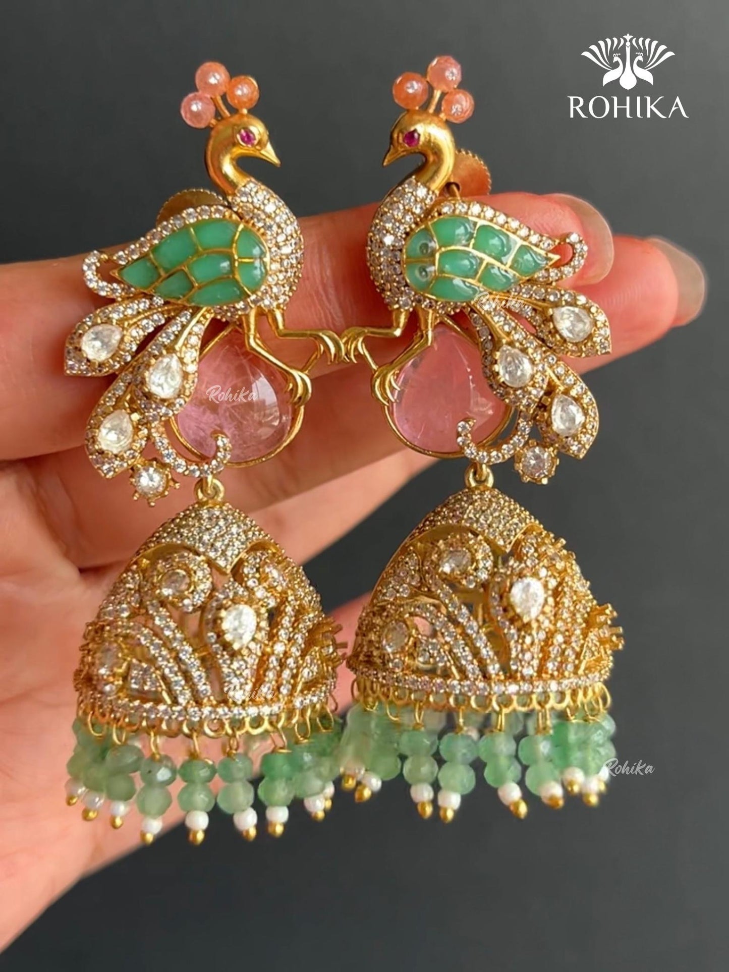 Kanishka Kundan Earrings -Pink And Mint Green