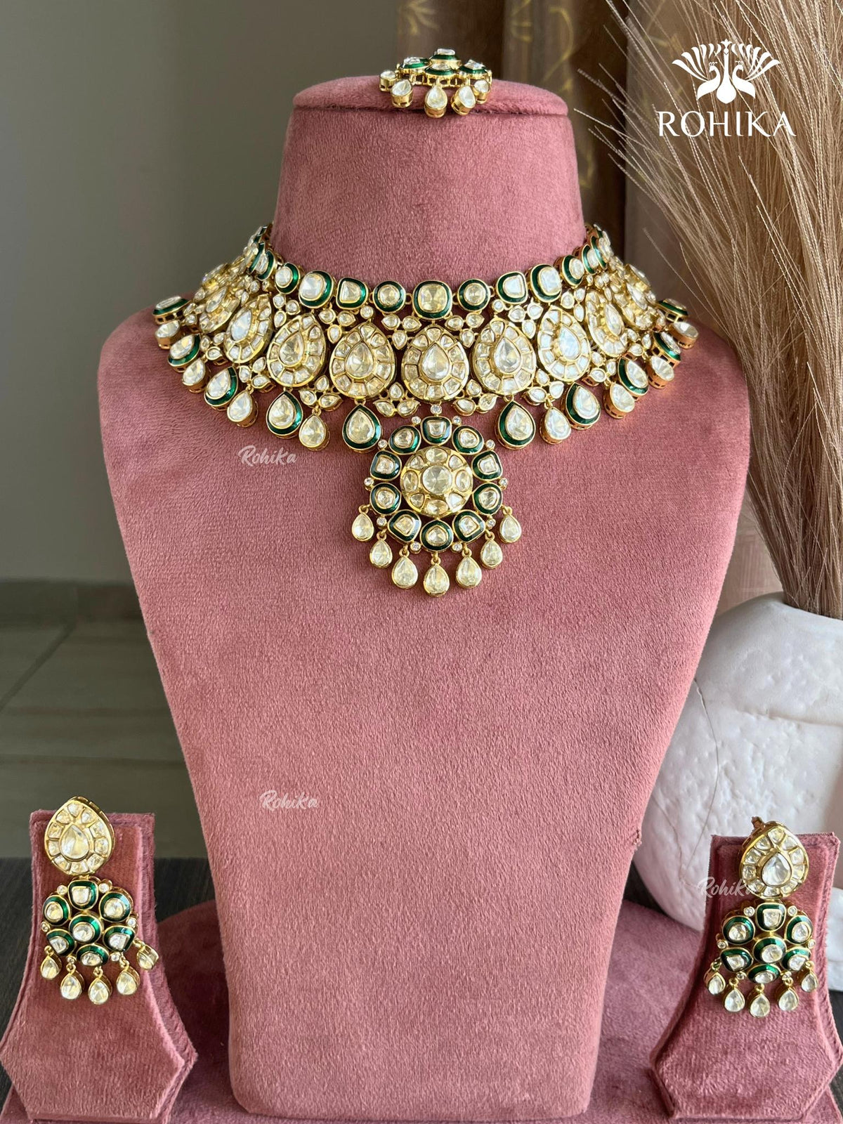 Niharika Moisanite  Bridal Necklace Set - Green