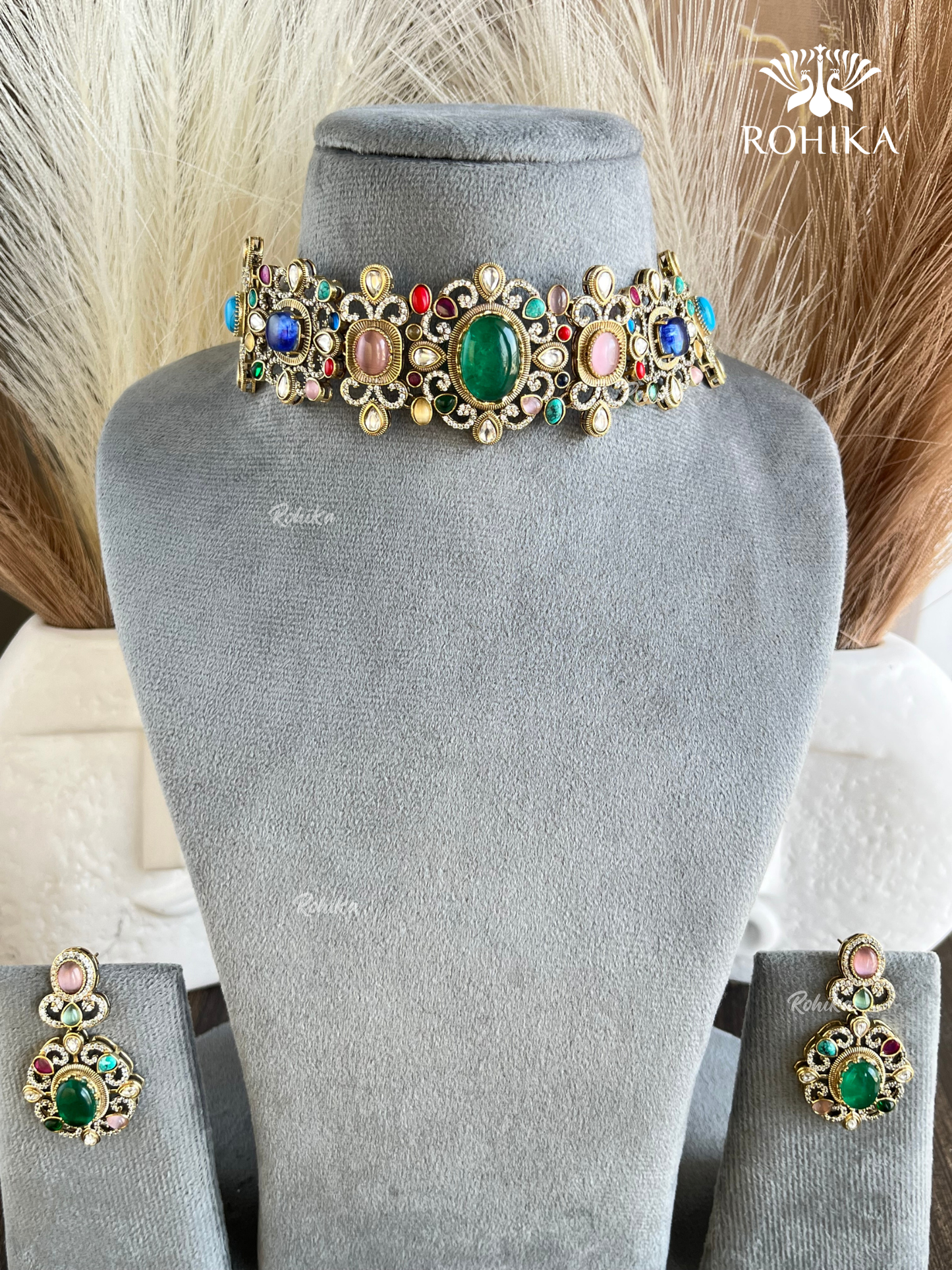 Saabya inspired fusion necklace set (SS036) - Multi colour