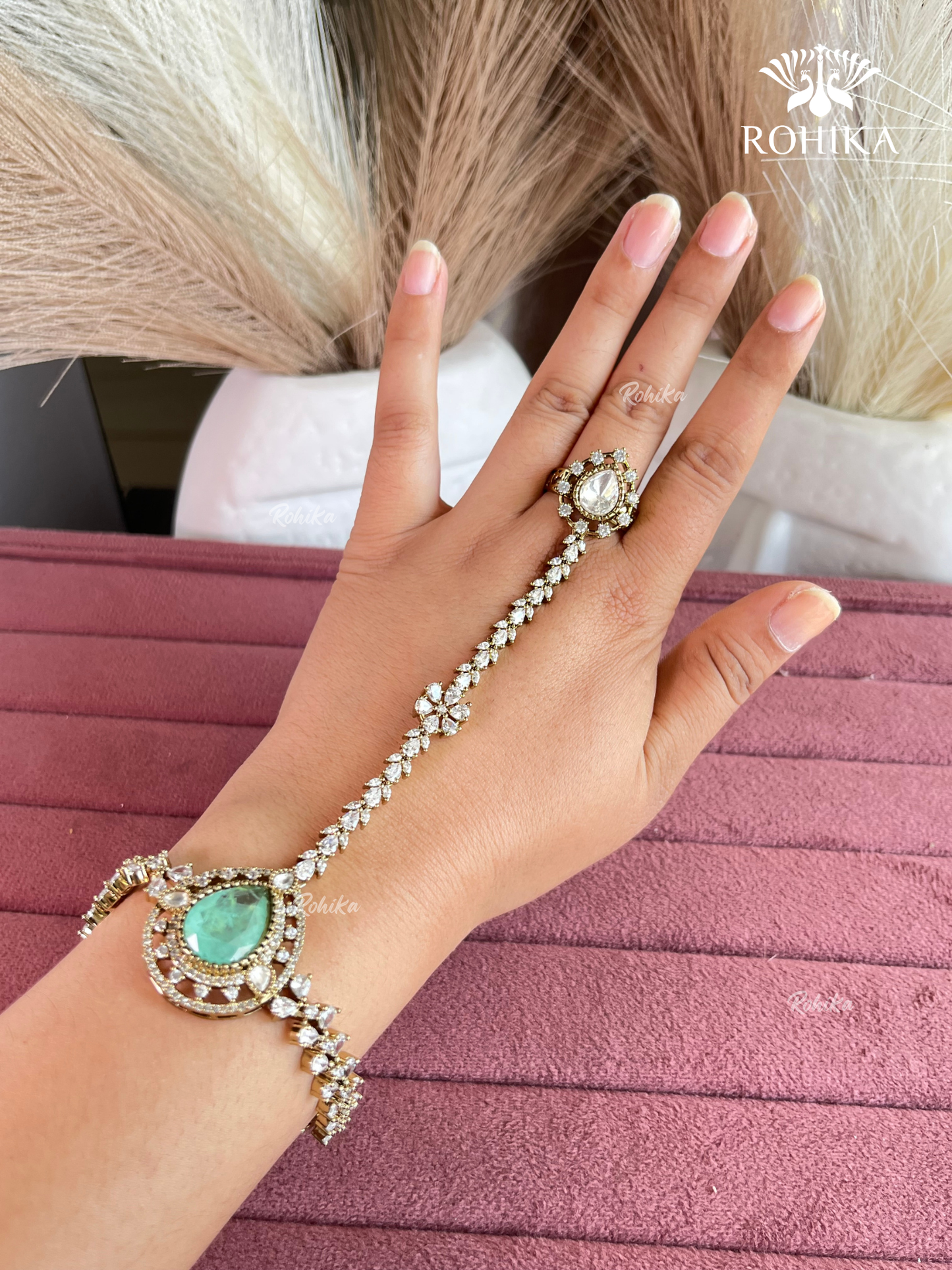 AD kundan haathphool (HP020) - Mint Green