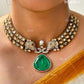 Medha Polki Kundan Doublet  Necklace Set - Dark green