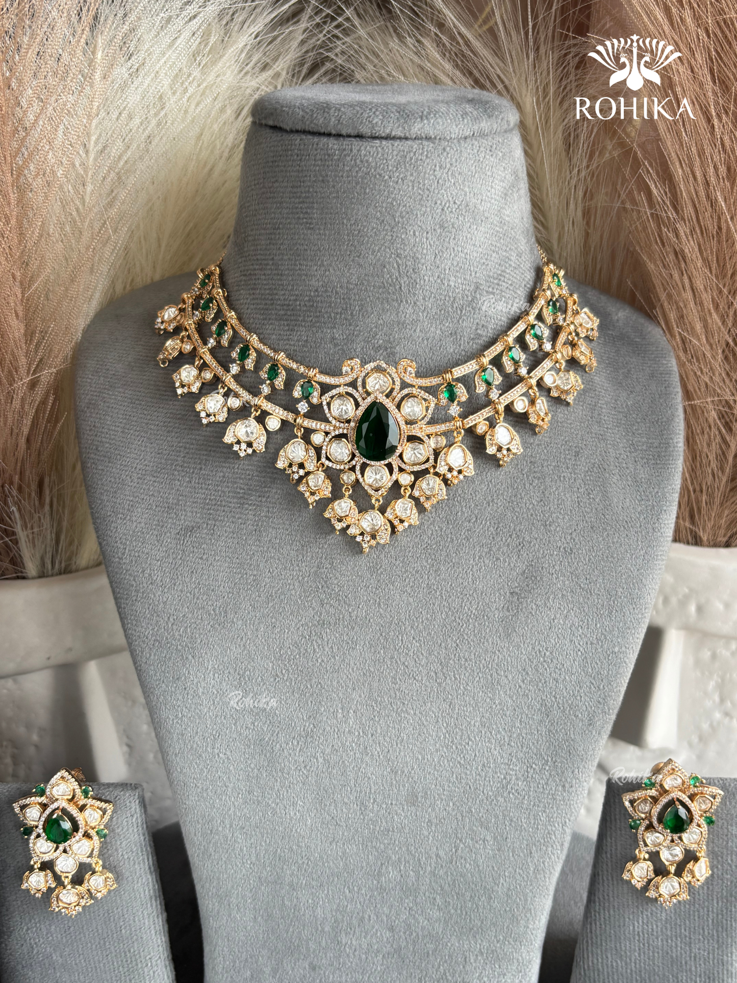 Kalindi Moisanite Necklace Set - Green