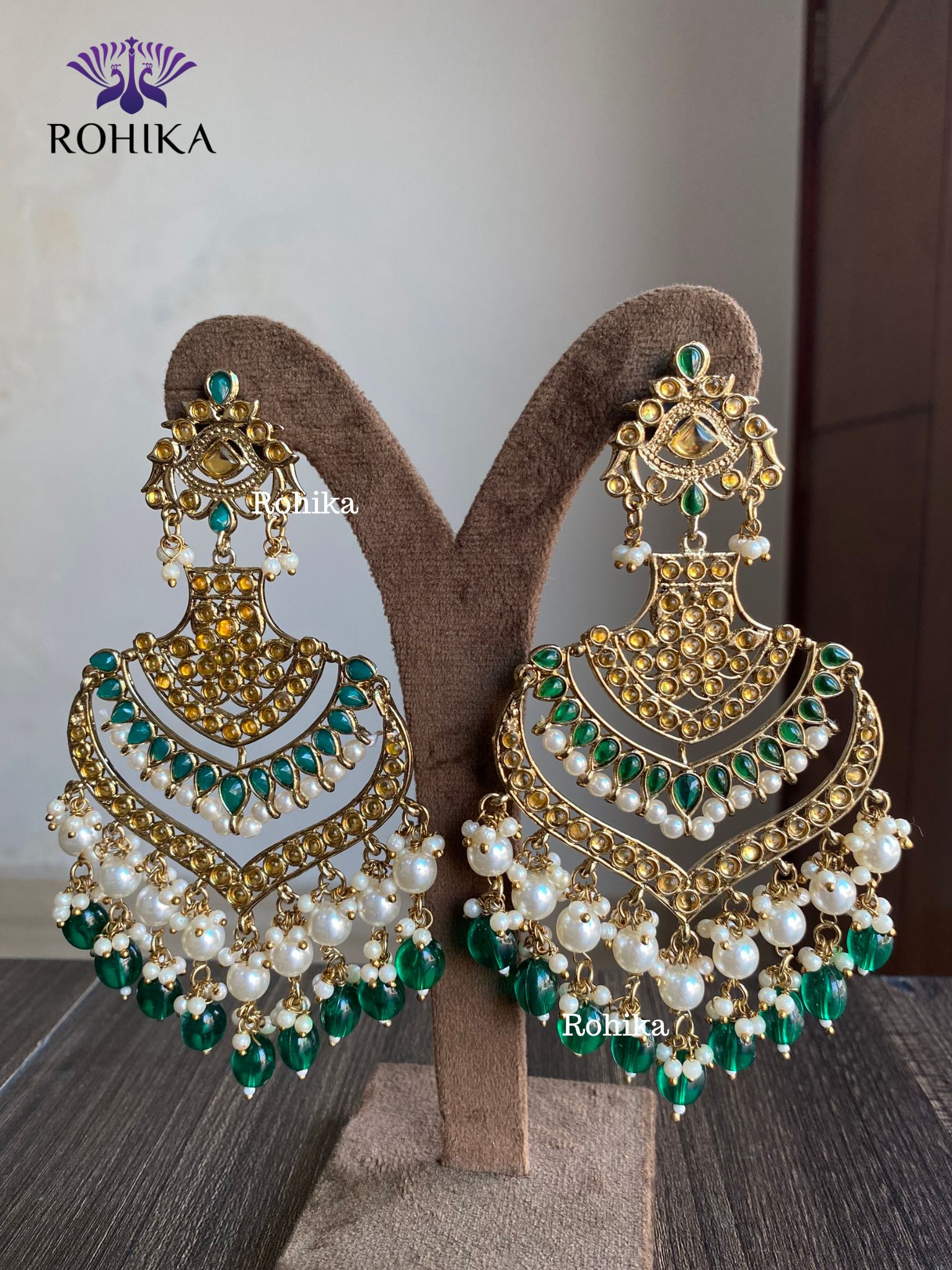 Rajshri polki earrings Dark Green Rohika Store