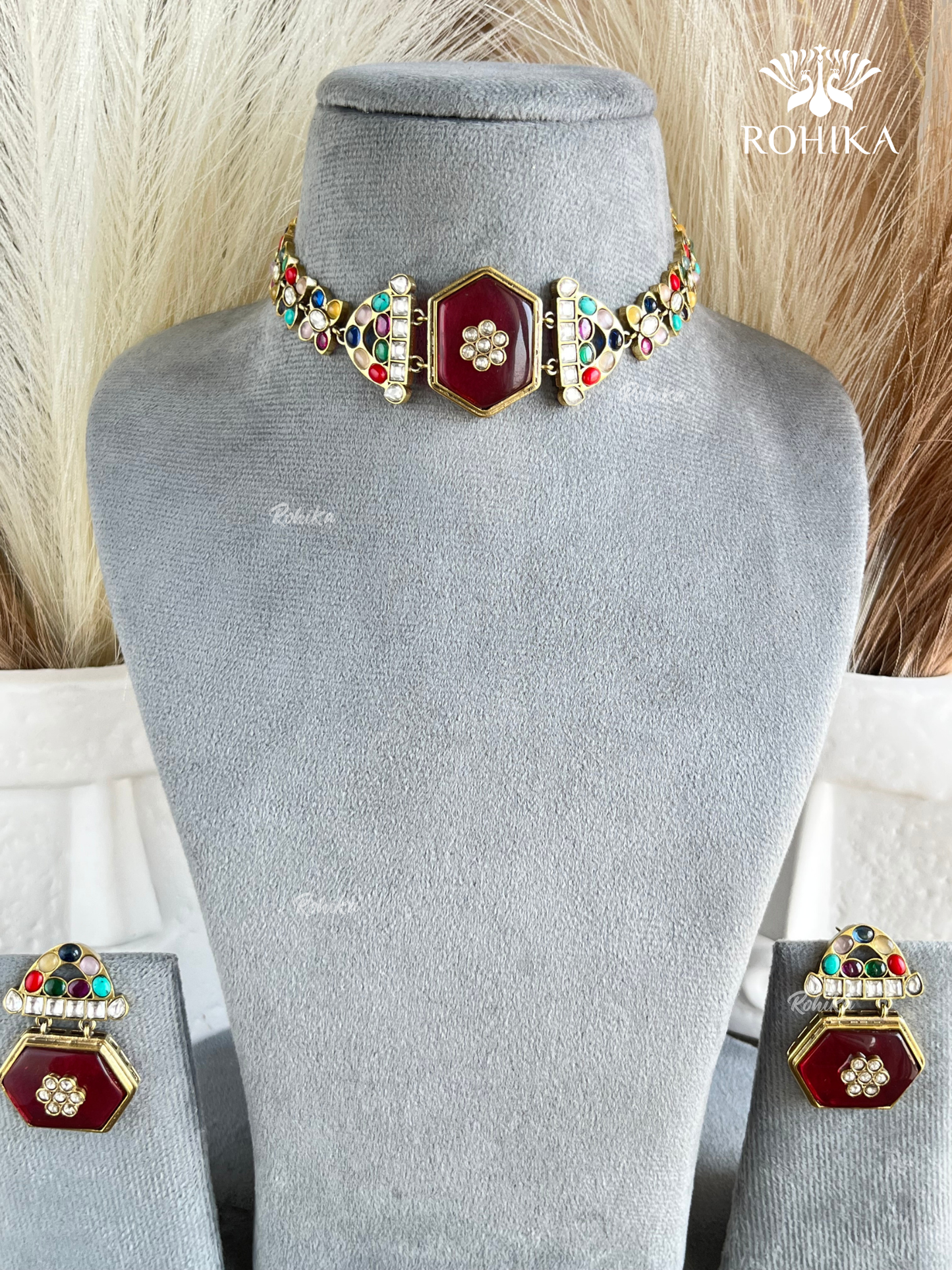 Saabya inspired fusion necklace set (SS038) - Multi colour