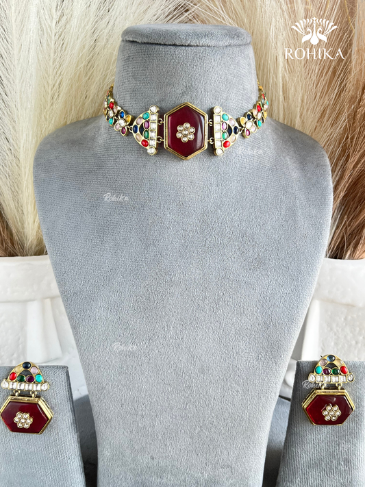 Saabya inspired fusion necklace set (SS038) - Multi colour
